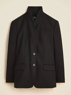 J. Crew Size 12 Classic Black Standing collar blazer in wool-blend flannel NWT